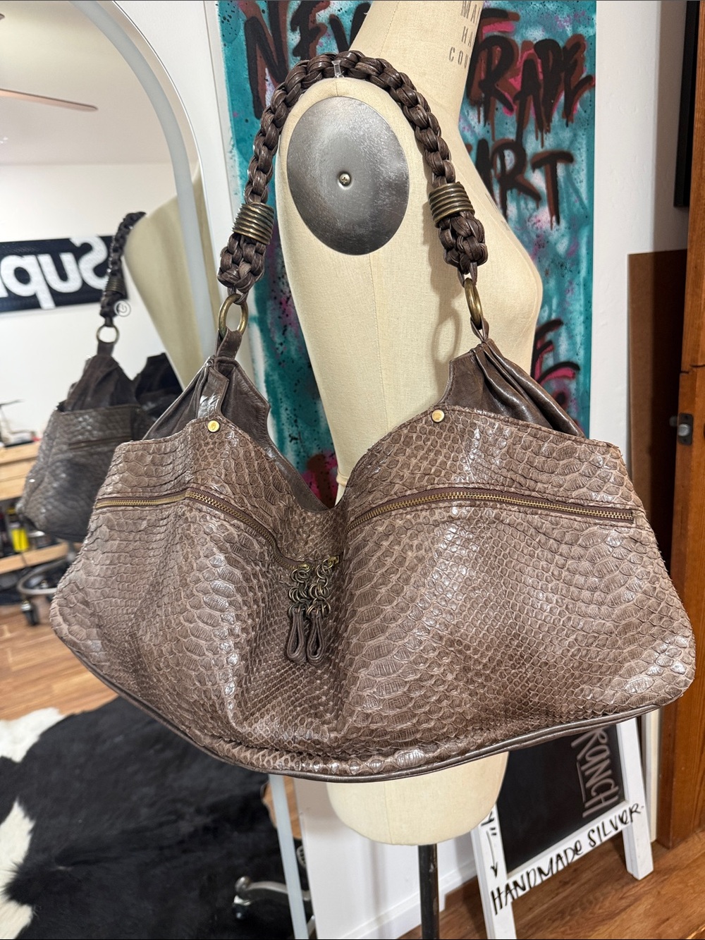Vintage Snakeskin Leather Shoulder Bag by R&Y Augousti - Picture 2 of 13